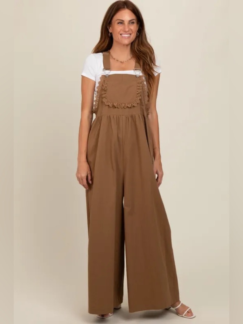 BiBi Bonnie Wide Leg Overalls Lace Trim Oversized Boho Chic Hippie Soft Girl